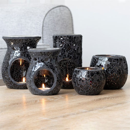 Black Crackle Glass Pillar Burner