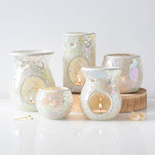 Large White Iridescent Crackle Burner