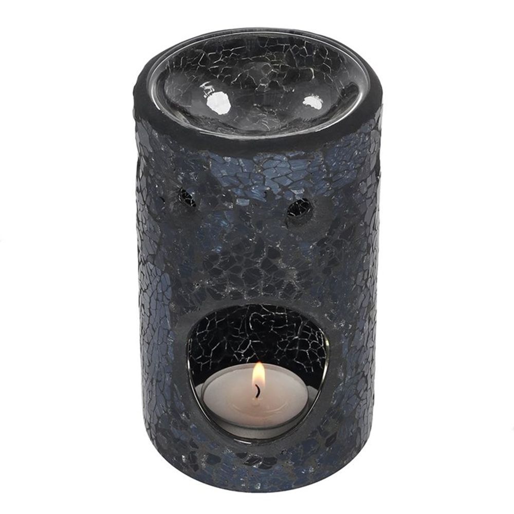 Black Crackle Glass Pillar Burner