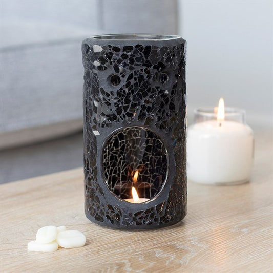 Black Crackle Glass Pillar Burner