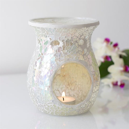Large White Iridescent Crackle Burner