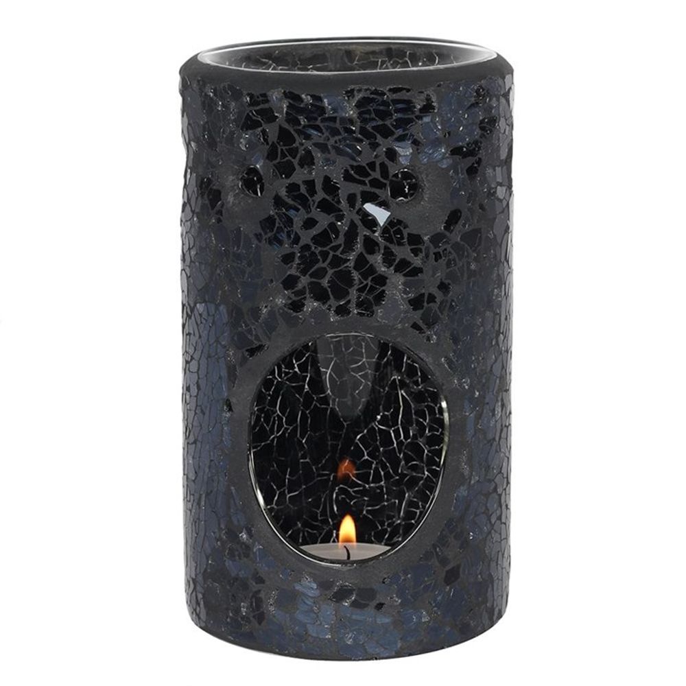 Black Crackle Glass Pillar Burner
